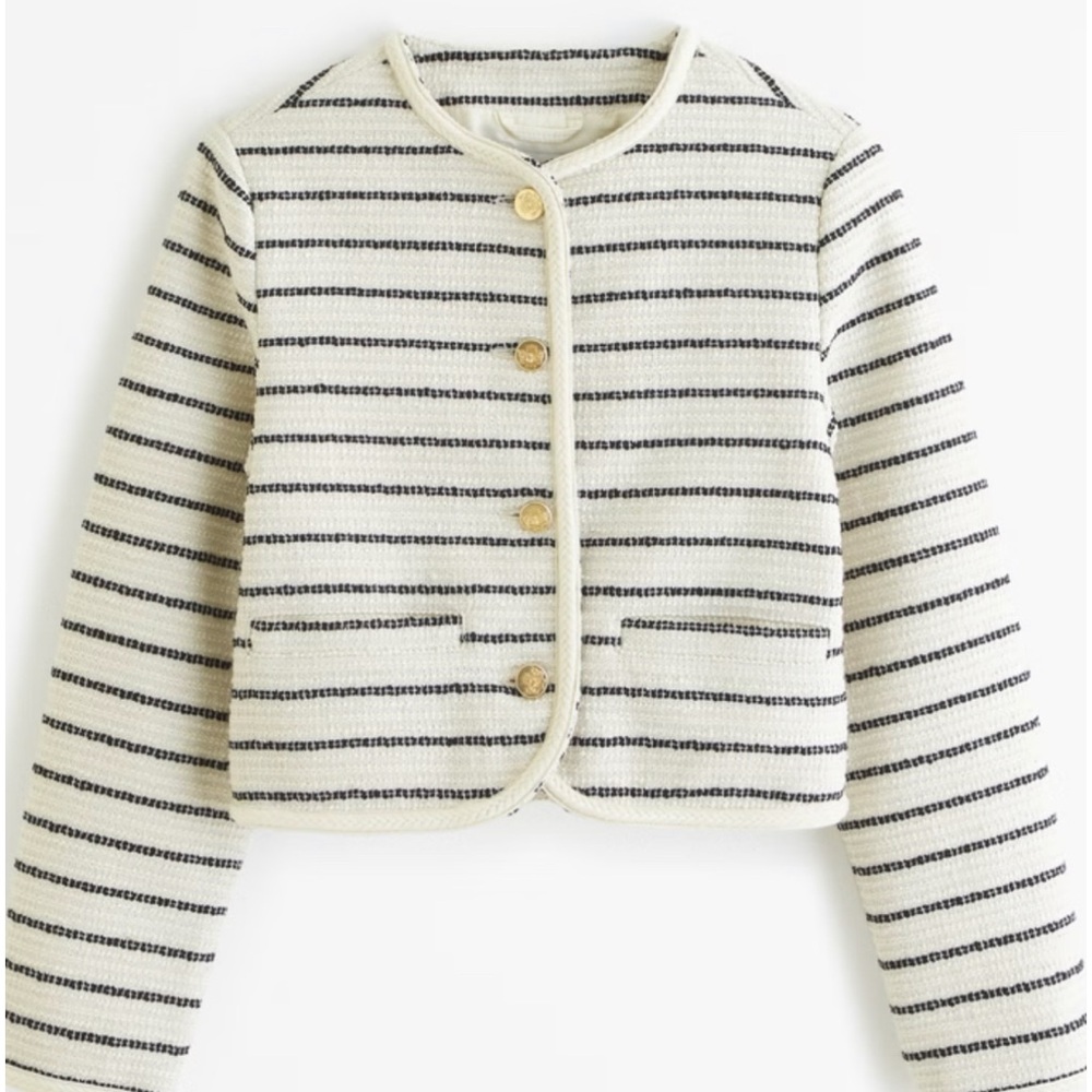 Collarless Tweed Jacket M